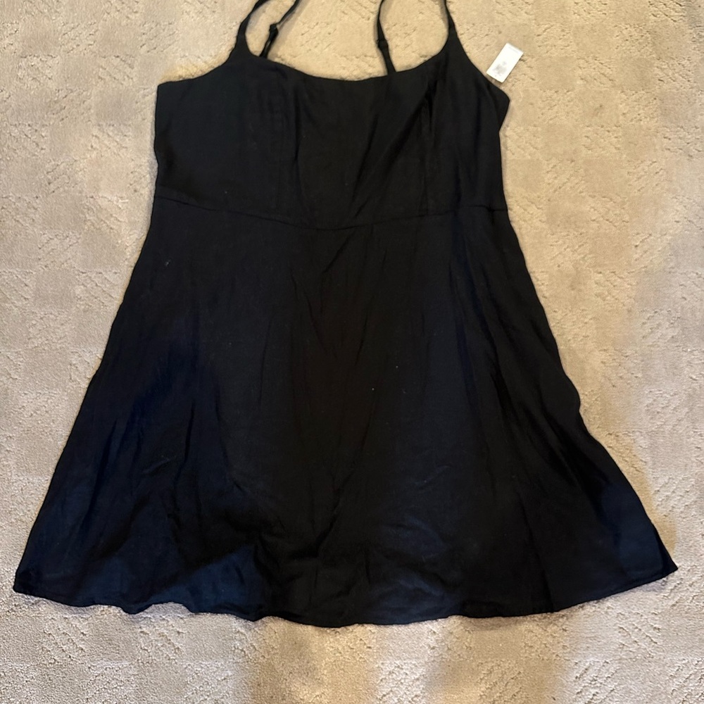 Black Spaghetti Strap Linen Dress